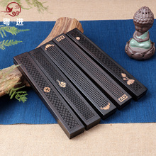 黑檀木祥云盒黄杨木镶嵌铜钱香盒香炉整料挖制实木香炉莲花卧香盒