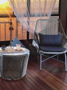 ✅ Outdoor Balcony Terrace Lazy Leisure Internet Celebrity Rattan Chair Outdoor Hotel Rattan Anti-Corrosion Chair Coffee Table Table and Chair Set