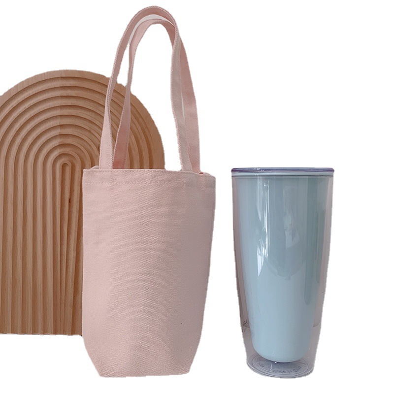 Portátil portátil crossbody bolsa de taza de agua bolsa de café cubierta de taza de vidrio de aislamiento térmico de mano cubierta de la taza de lona