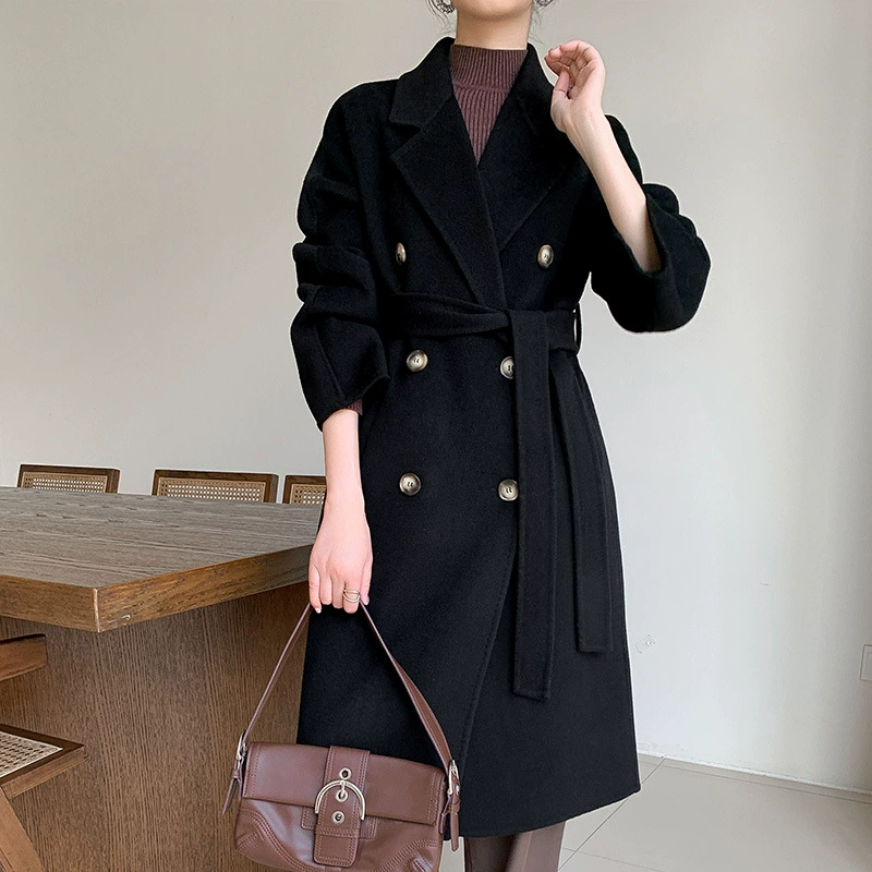 Demi-season woolen suit, двойная лицевая длинная классическая шерстяная пальто, средняя длина