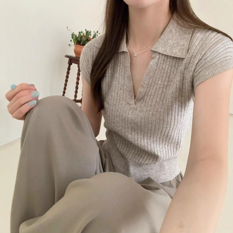 纯欲polo领辣妹设计感短袖上衣女装夏季新款独特别致绝美针织T恤|undefined