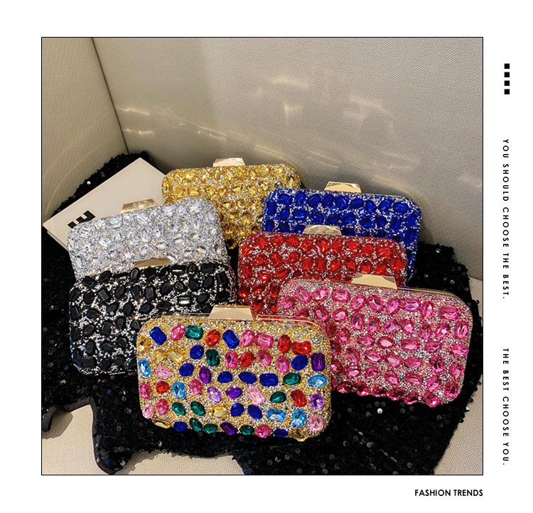 New cross-border full-diamond shiny bags, diamond-encrusted clutch bags, dinner bags, wedding banquet bags, party bags, small square bags and women's bags full figure
