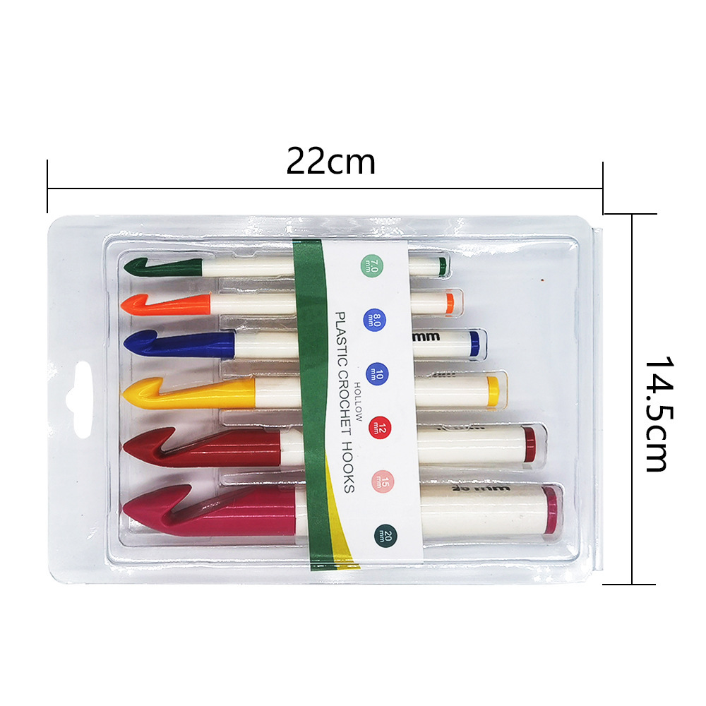 Herramientas de tejido aguja de suéter color grueso tubo hueco aguja de ganchillo de plástico un conjunto de 6 ampollas de plástico