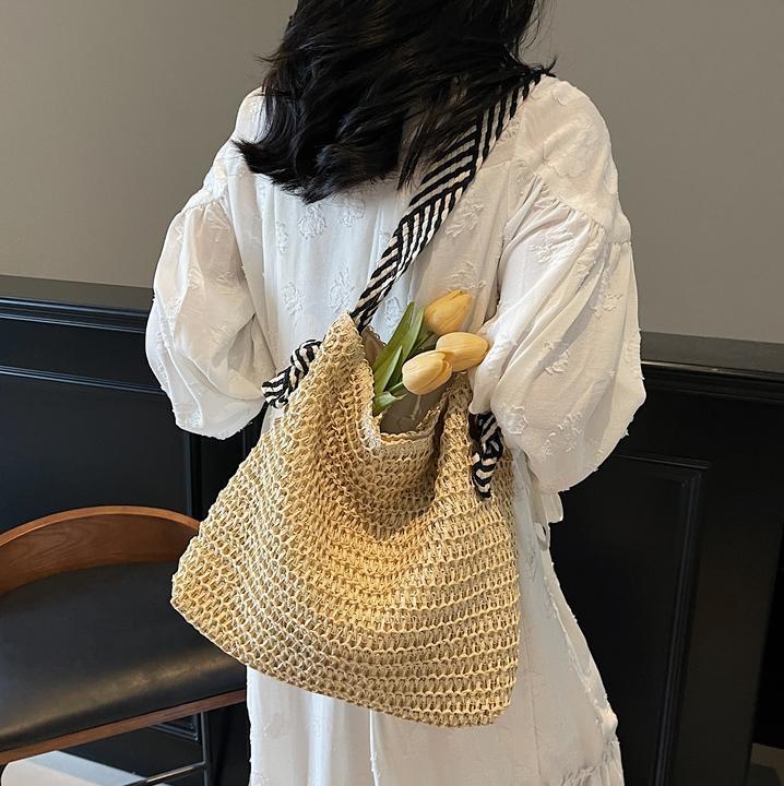 Bolso Tote de Paja Tejida para Playa con Cierre Magnético para Vacaciones