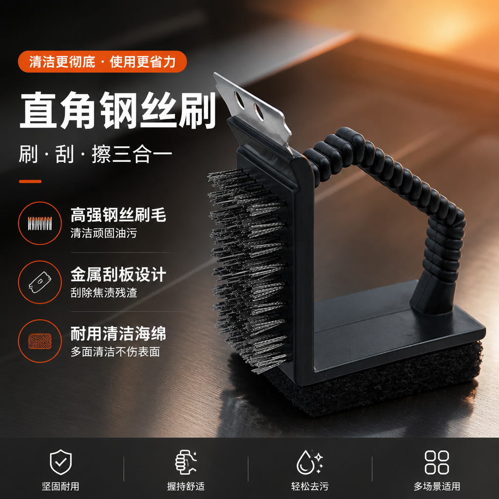 烧烤网清洁刷不锈钢铁丝钢丝刷子洗烧烤架烧烤炉钢刷便携清洗工具
