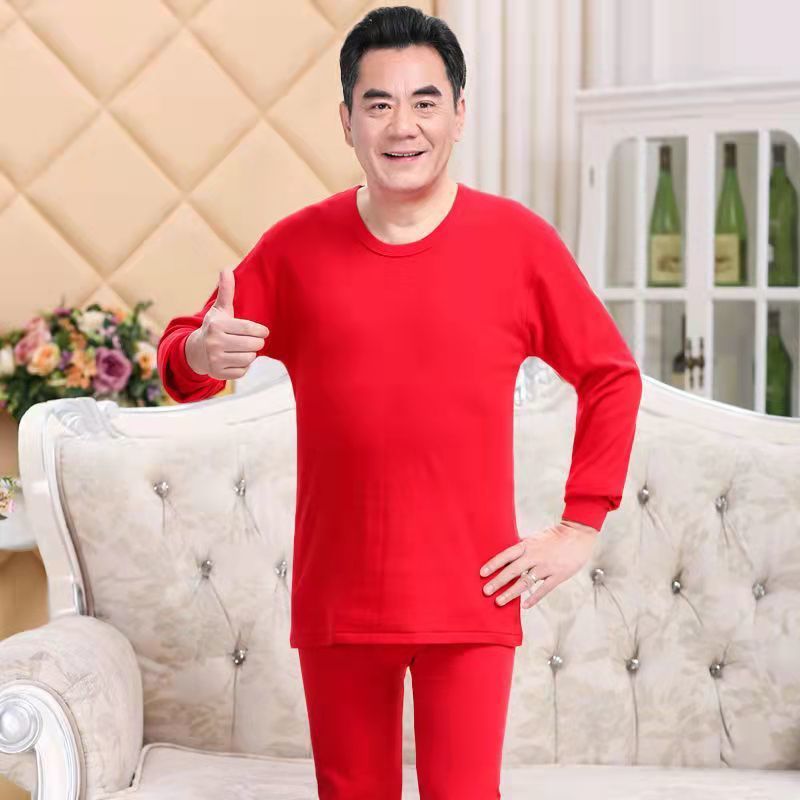 봄과 가을 면화 가을 옷과 가을 바지 세트 남자의 새로운 느슨한 속옷 중년 및 노인 조디악 년 빨간 양복 아빠의 옷
