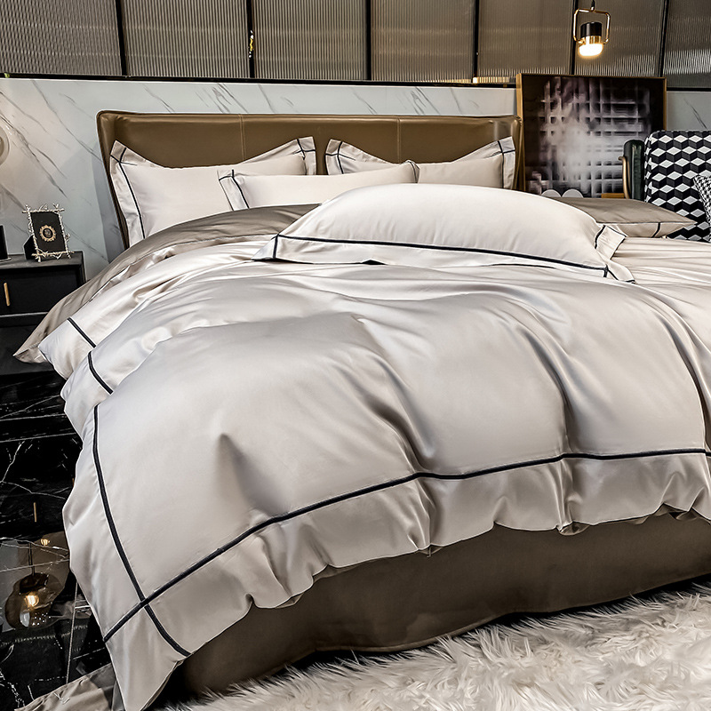 Funda de edredón de algodón de cuatro piezas de algodón de fibra larga, funda de edredón de verano individual de algodón de fibra larga, ropa de cama de alta calidad de lujo ligero