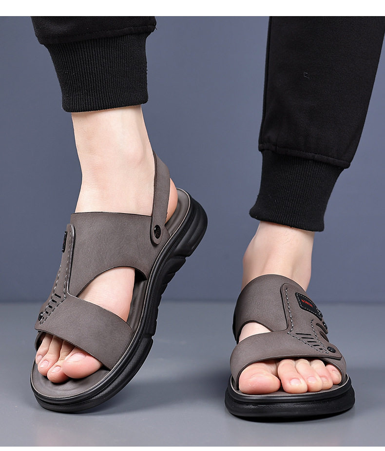 Dép sandal nam da bò thật hở ngón thoáng khí đi ngoài trời mùa hè — 56137 màu nâu nhạt, Màu xám 56137 chi tiết 17