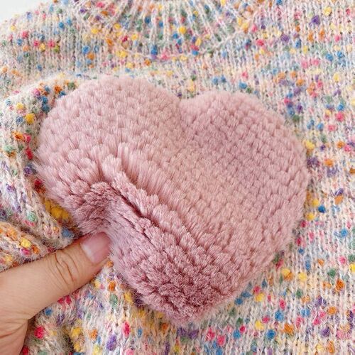 3D Heart Colorful Children's Sweater Korean Children's Autumn/Winter Girls' Fashion Sweet Knit Top Trendy Style