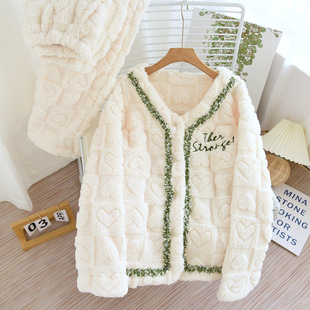 Simple Girl Style Pajamas Women's Autumn and Winter New Arrival Outwear Coral Fleece Home Clothes suit 2023 Flannel