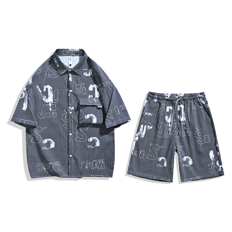 2024 nuevo tamaño grande burbujas de vestir de verano para hombres ropa de manga corta camisa + pantalones cortos un conjunto 