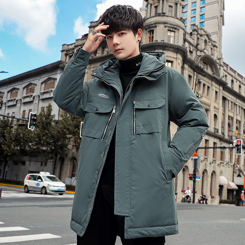 Chaqueta de plumón para hombre mediano y largo en 2025, nueva marca de moda de invierno caliente de moda coreana, chaqueta guapo para hombre