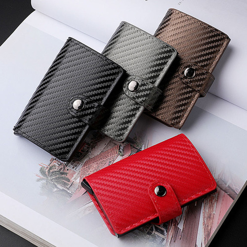 Amazon's new carbon fiber card holder, automatic elastic aluminum alloy card holder, men's wallet, vertical wallet leather case