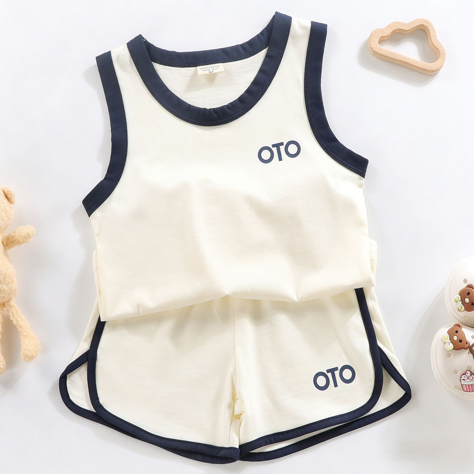 2025 juego de chaleco para niños verano nuevo pantalones cortos para niños y niñas bebés deportivos casuales de dos piezas marca de moda de estilo extranjero