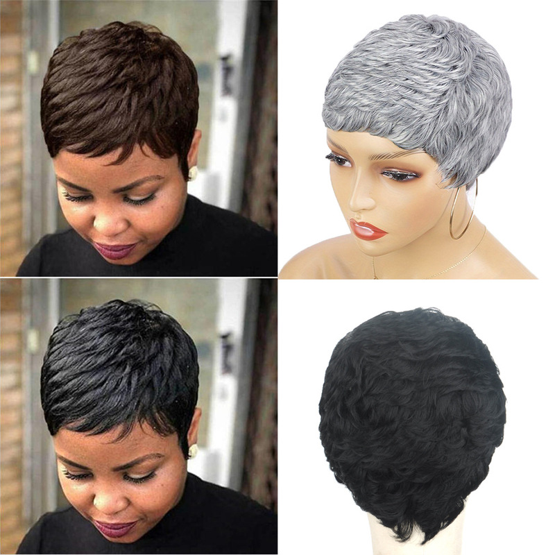 Wigs for Women with Short Curly Hair, Short Wig, Machine-Made Pixie Cut, Ultra-Short Hair Wig, Fish Scale Curls, Synthetic Fiber Hair Wig