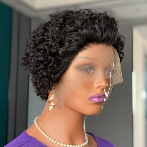Curly pixie cut lace wig human hair real hair Xuchang lace wig short headgear