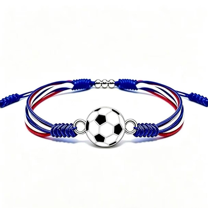 2026 World Cup Simple Adjustable Woven Colorful Rope Oil-Drip Football Pendant Friendship Sports Style Bracelet