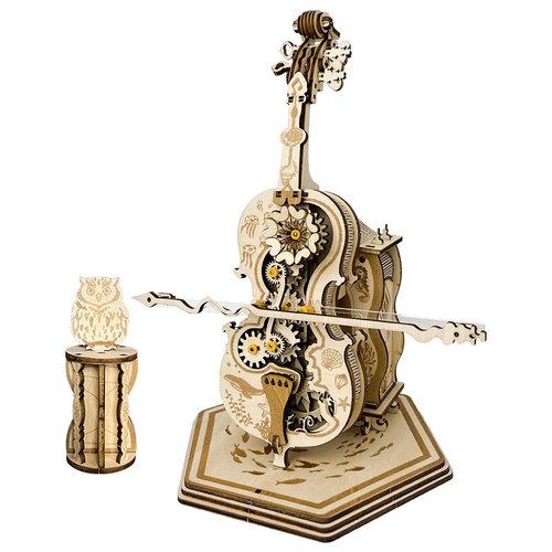 Wooden cello music box diy hand-assembled 3d puzzle creative music box desktop ornament holiday gift