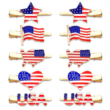 跨境新款NVENF 美国国旗女士发夹珐琅水钻星星心形美国独立日发夹