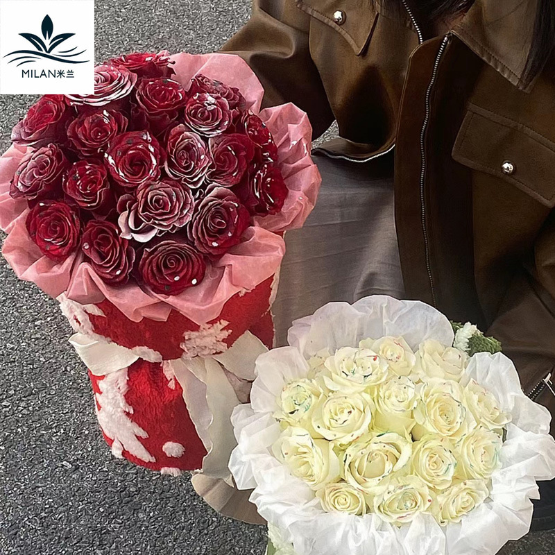 Ramo de Navidad spray de nieve Rosa Flor de aerosol floral aerosol pintado a mano spray de color copo de nieve aerosol colorante