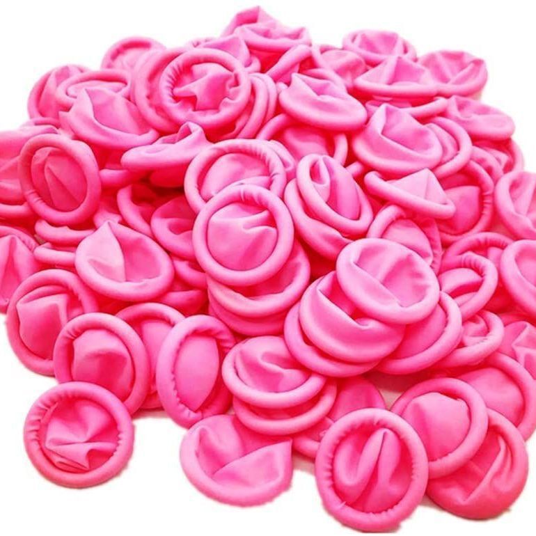 现货防静电乳胶手指套批发粉红色中码人工卷指套天然乳胶