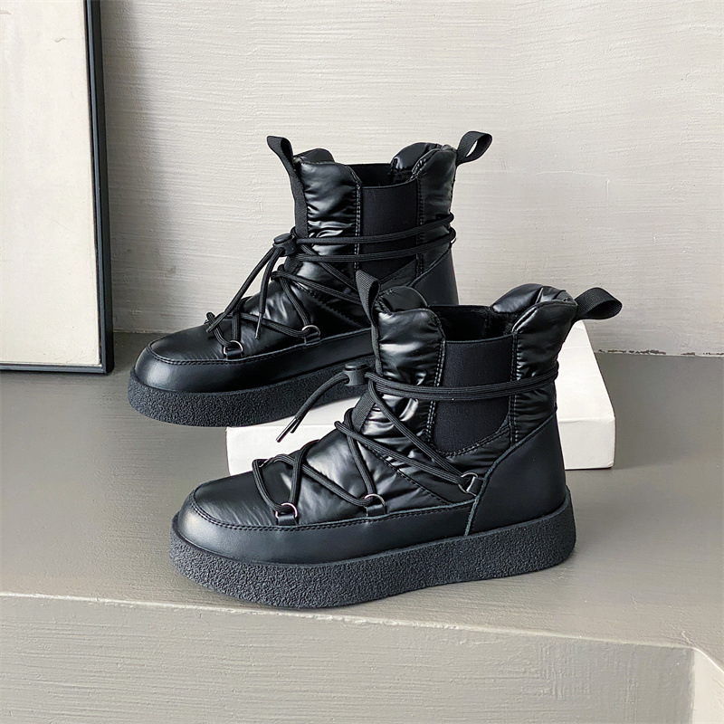 Botas de nieve de tela de paraguas de moda de invierno para mujer 2024 nuevas botas de cuero chel para mujer Zapatos de algodón de nieve de chimenea coreana para mujer