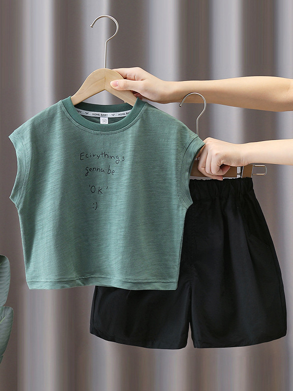 7370 traje sin mangas para niños 2025 nueva ropa de verano de celebridades de Internet chaleco de verano occidental para niños de dos piezas verano
