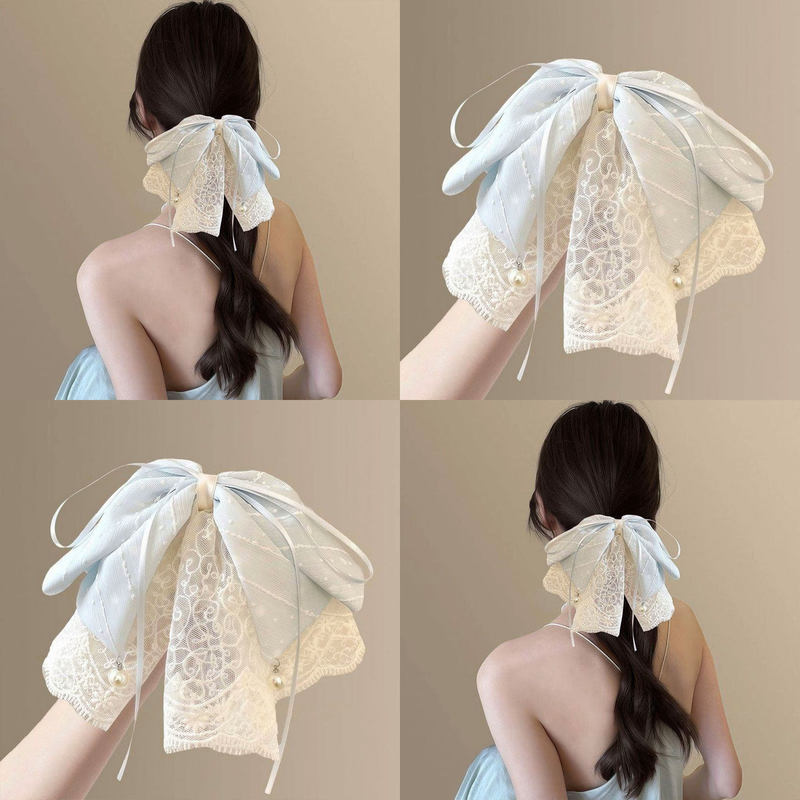Breeze Light Blue~Gentle Lace Bow Hair Clip, Fresh Style Ponytail Clip, Half-Tied Hair Claw Clip, 2026 New Model Breeze Light Blue~Gentle Lace Bow Hair Clip, Fresh Style Ponytail Clip, Half-Tied Hair Claw Clip, 2026 New Model