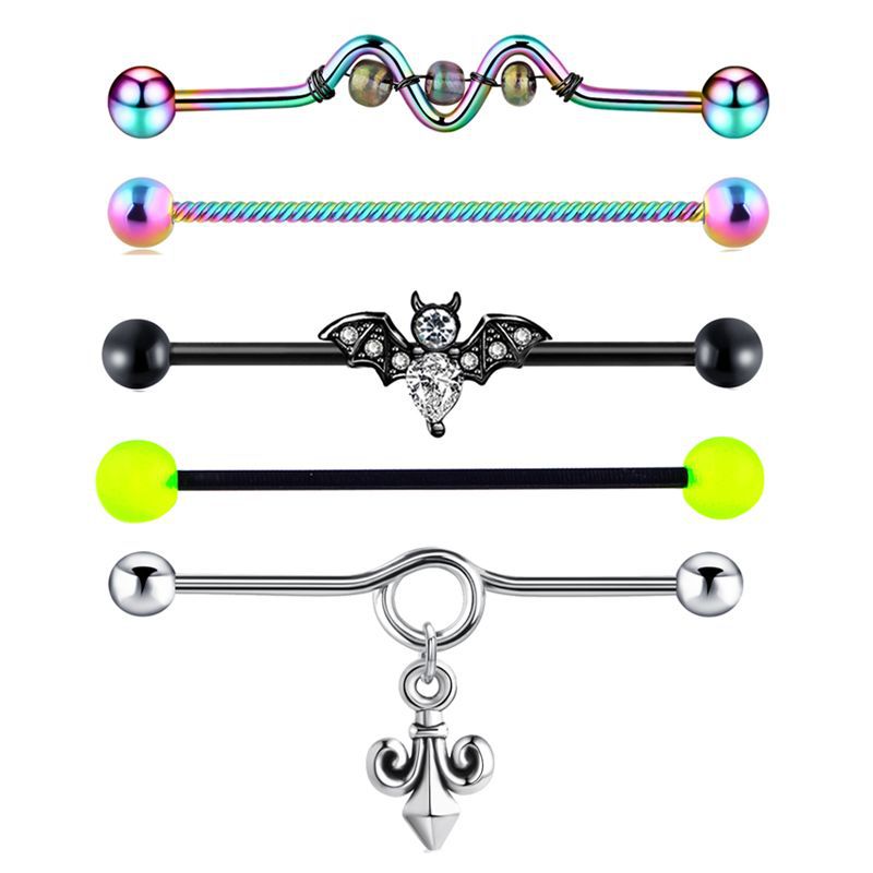 European American Best-Selling Industrial Rod Ear Bone Nail 5-Piece Set Star Snake Chain Earrings Stainless Steel Body Jewelry detail image 8