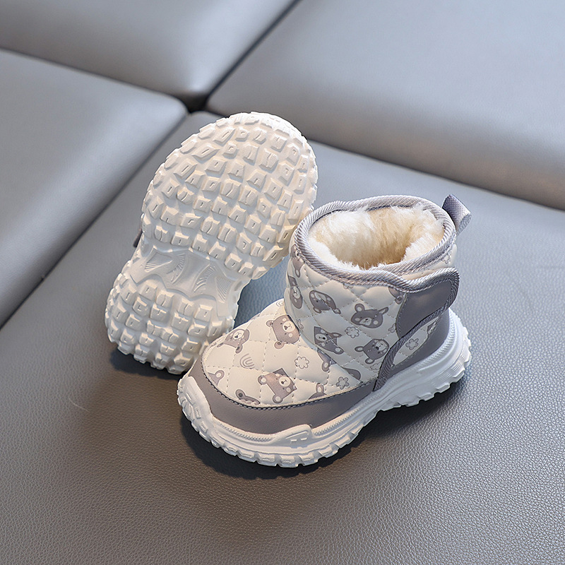 Zapatos de pan de tubo alto con pies envuelta Velcro más terciopelo engrosamiento botas de nieve para niños zapatos de algodón casuales botas de algodón para hombres cálidos para bebés