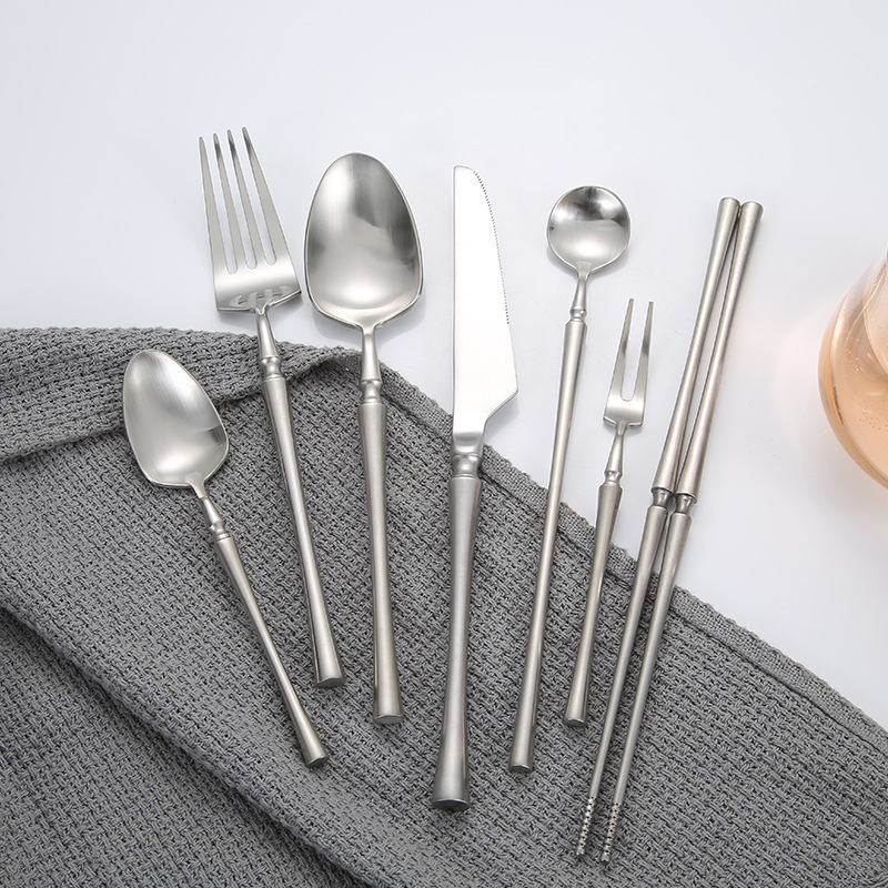 304ステンレス食器伸線霧面フロストスプーンdinner set鍛造洋食小蛮腰ナイフフォーク|undefined