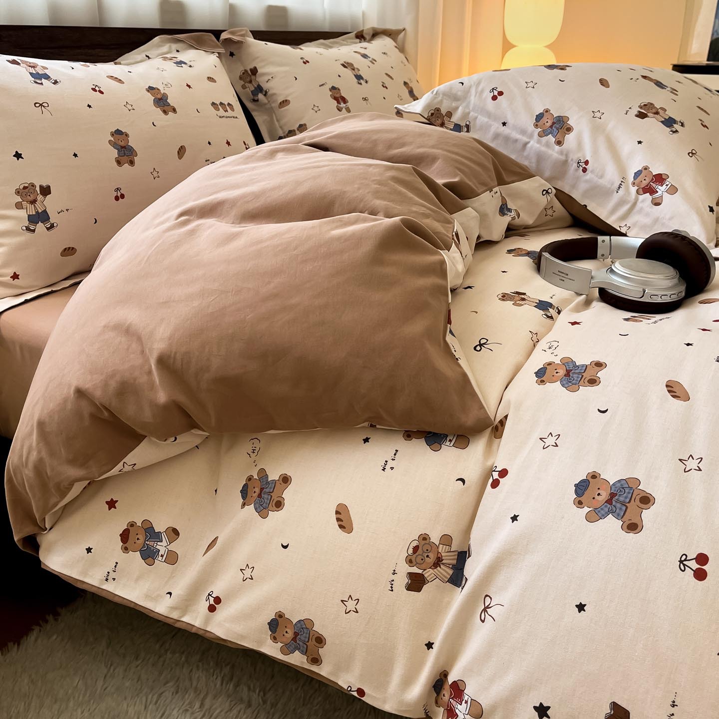 Algodón grueso de cuatro piezas, sábanas de algodón lavado con agua, dormitorios de estudiantes, tres piezas