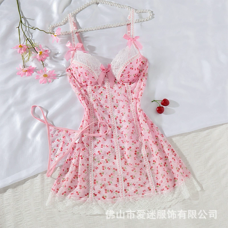 Сексуальное нижнее белье Y, сексуальное, чистое, соблазнительное, милое, вишневое, пижама с маленьким бюстом, униформа с подкладкой и эффектом пуш-ап, комплект ночного белья 25009.