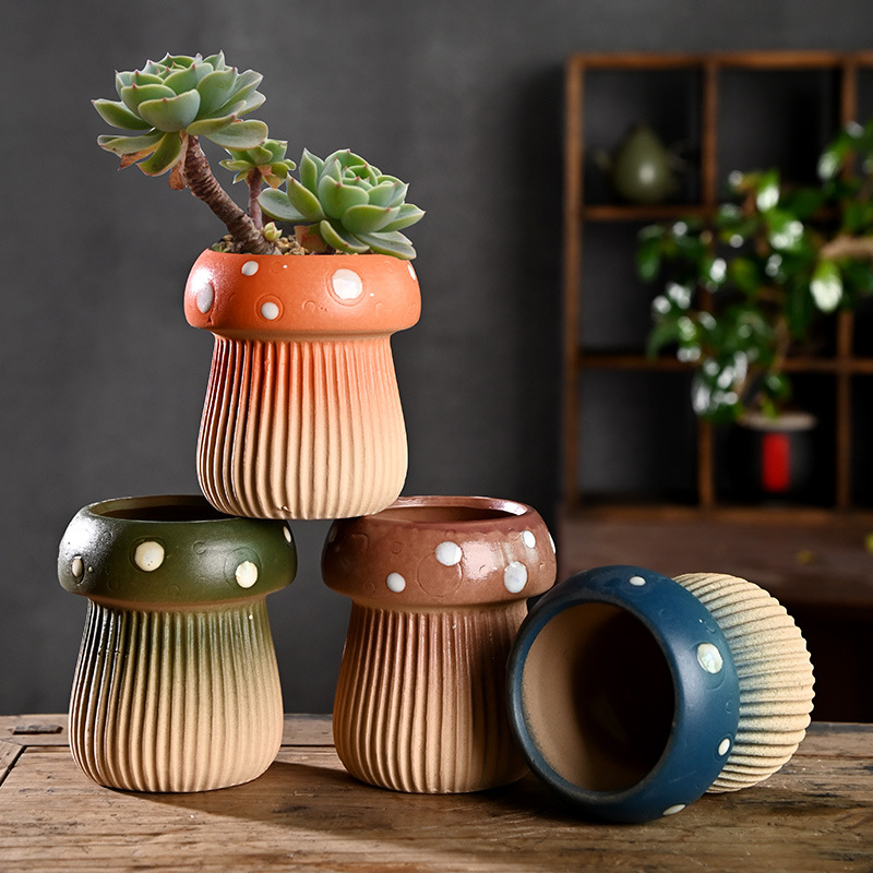 Hongos creativos maceta carnosa cerámica para el hogar cerámica cerámica especial cerámica gruesa control de raíz pequeña pila vieja lavabo liquidación al por mayor