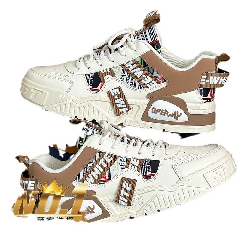 Giày thể thao nam màu trắng thoáng khí đế dày phong cách Hàn, giày sneaker đa năng thắt dây — E161 trắng đen, Màu Kaki E161