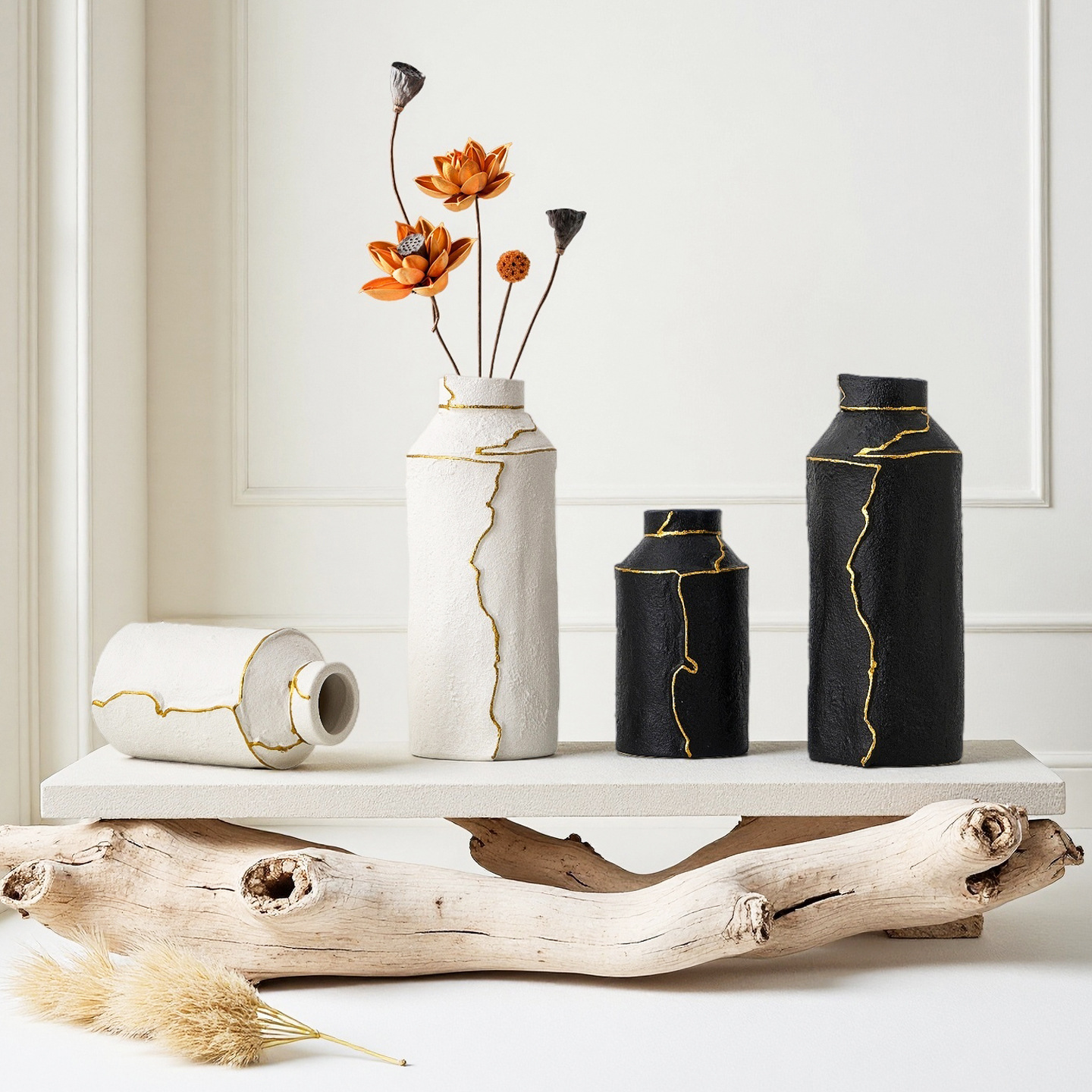 Nordic Gold-Painted Ceramic Handmade Vase Home Decoration Ornaments Creative Living Room Office Flower Arrangement Vase Cross-Border