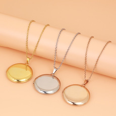 新款时尚创意相盒项链可打开椭圆光面不锈钢相盒圆形项链吊坠