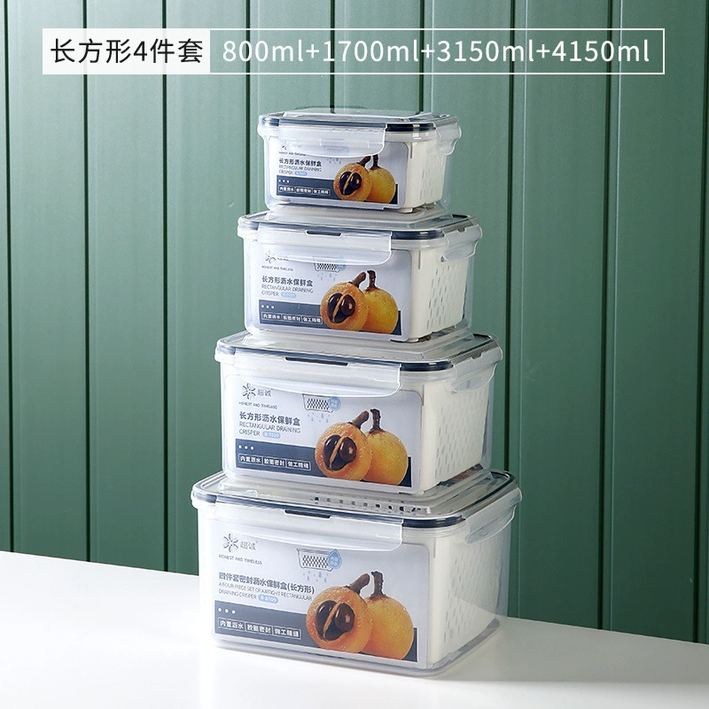 Double‑layer draining food storage box, transparent food‑grade, multiple sizes & sets