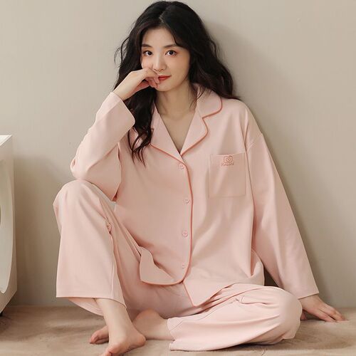 Pajamas women's spring and autumn 100% cotton long-sleeved new large size thin style home wear suit
