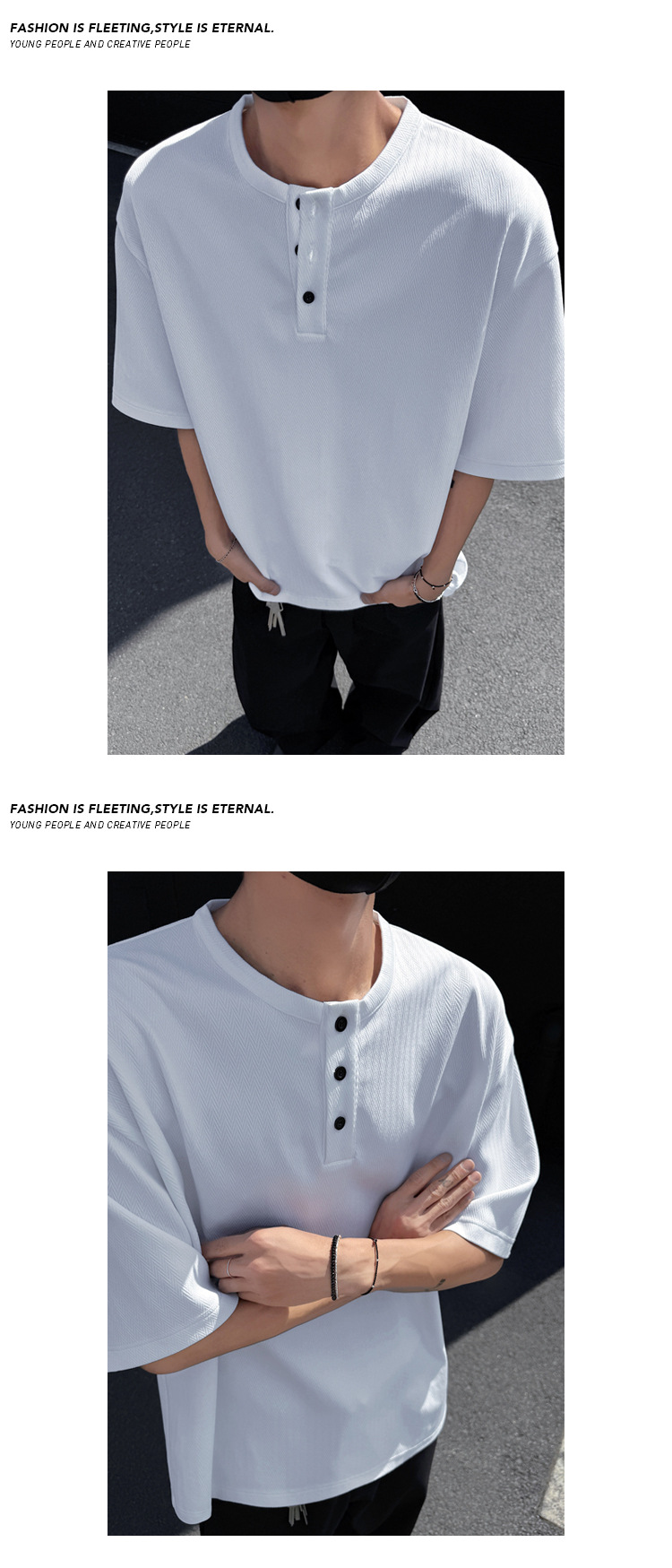 Maglietta henley uomo in maglia a nido d'ape maniche corte retro_voghion.com
