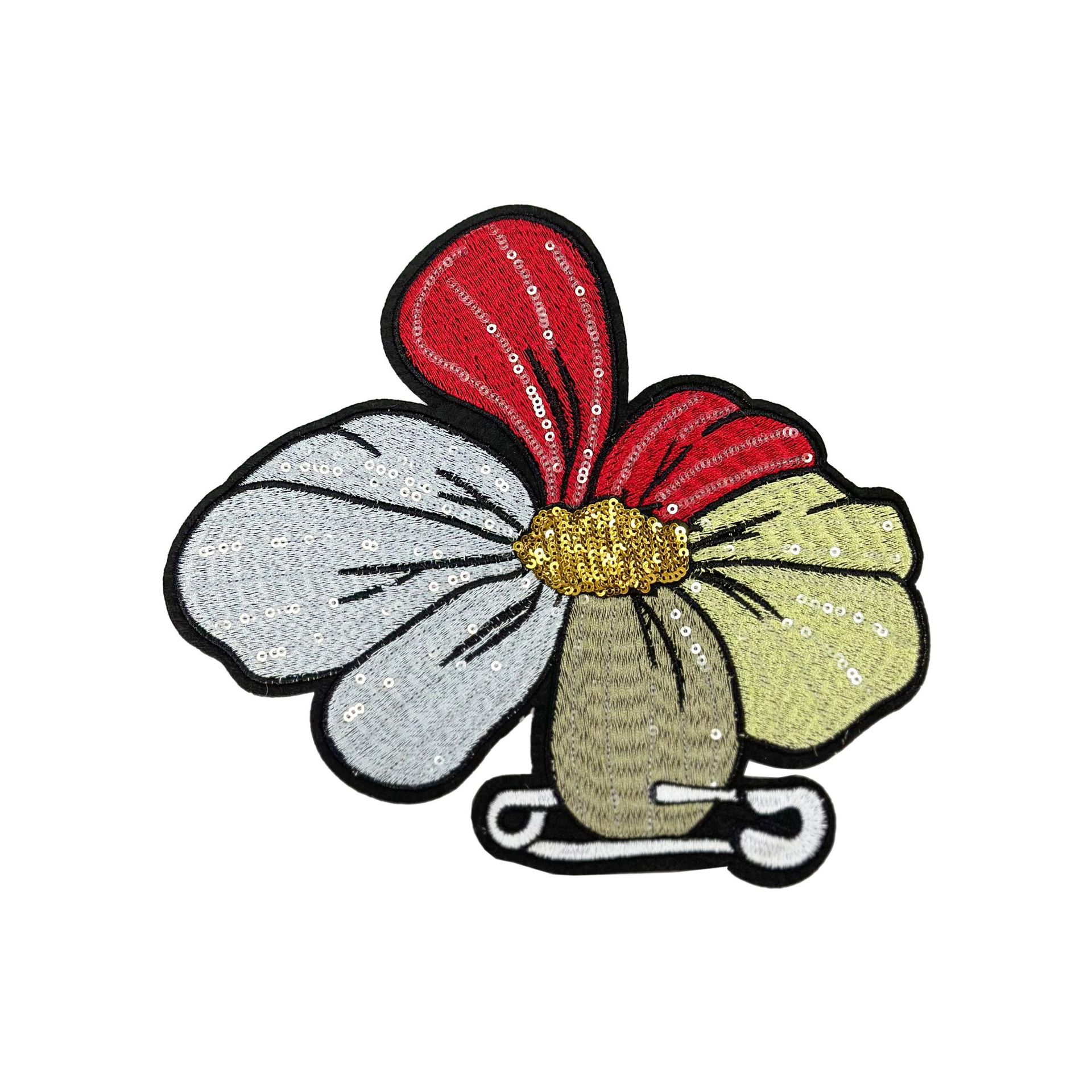Hermoso bordado de computadora sequinilla flor de tela pegado bordado flores ropa bolsas sombreros DIY accesorios en stock al por mayor