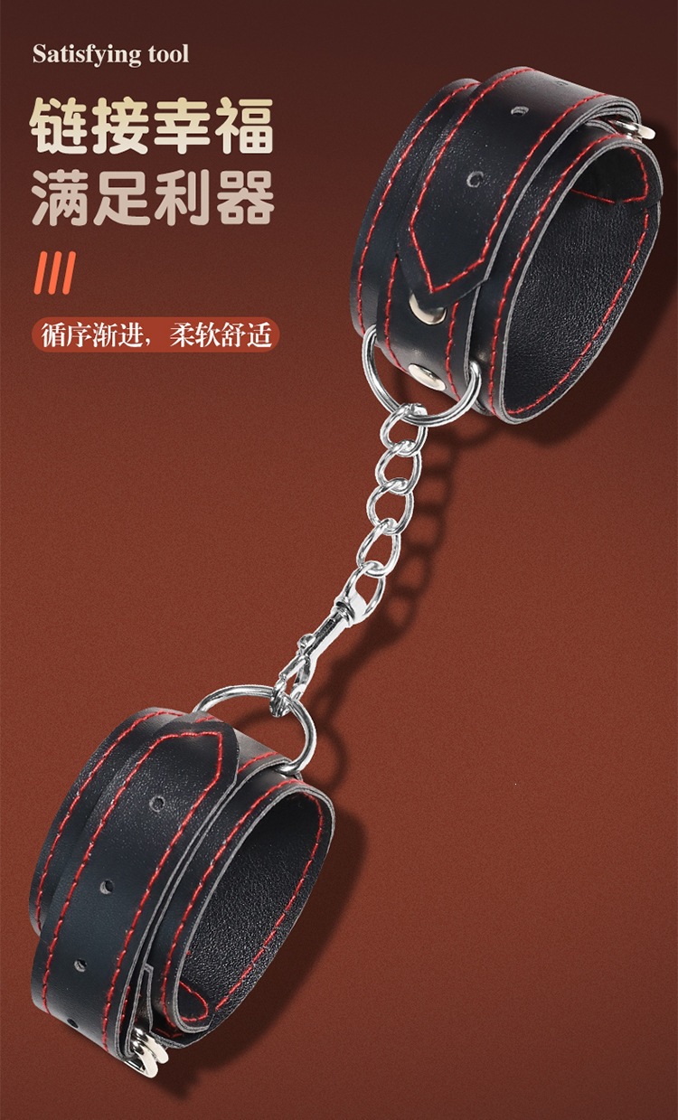 Jiuai Stainless Steel Anal Plug with Bondage Restraint Kit, Black Faux Leather — detail image 10