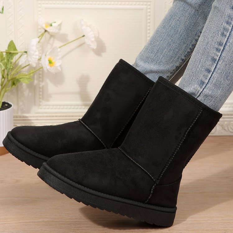 Botas de nieve para mujer, nuevo estilo de otoño e invierno, manga corta de felpa artificial, cabeza redonda, suela plana, parte superior media_voghion.com