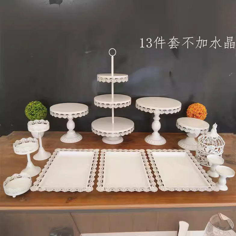 Fabricante creativo europeo de hierro forjado props de boda mesa de postres estante de pastel conjunto de plato de pastel decoración de mesa de boda