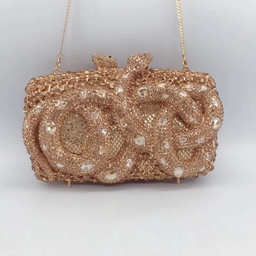 Bolsa de cena de diamantes de pitón, bolsa de diamantes perforada transfronteriza, bolsa de diamantes de banquete europea y americana, bolsa de diamantes de piedra