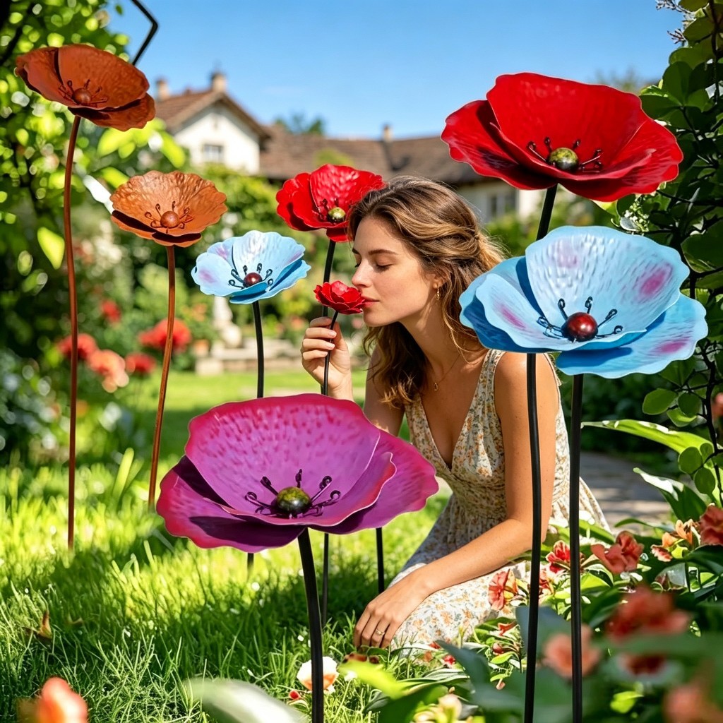 Cross-Border Amazon Best-Selling Flower Garden Home Decor Metal Iron Art Flower Outdoor Decoration Metal Ground Stake