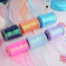 6cm七彩虹银边拷边纱带织带纱头花鞋花帽花发夹DIY蝴蝶结辅料配件