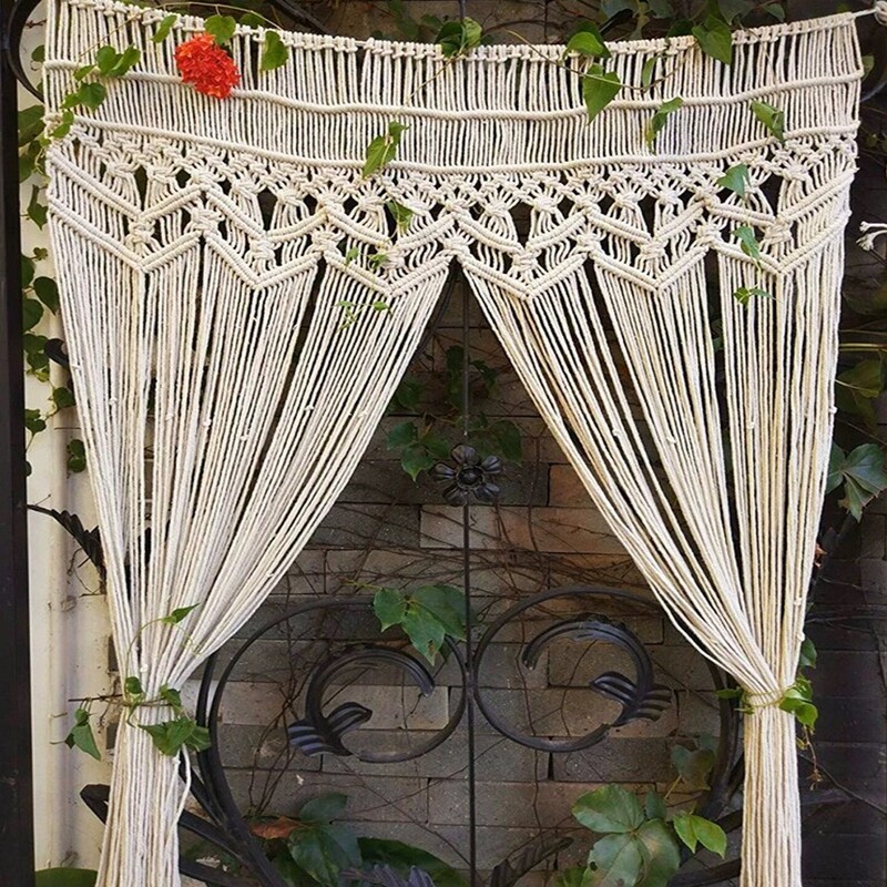 Door Curtain Tapestry Partition Hand-Woven Curtain Cotton Rope Decorative Tapestry Bohemian Style Tassel Decorative Wall Hanging