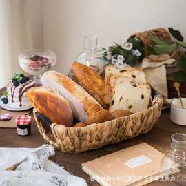 新款草编收纳筐家居水果零食储物篮双耳水果点心篮家居早餐面包盘