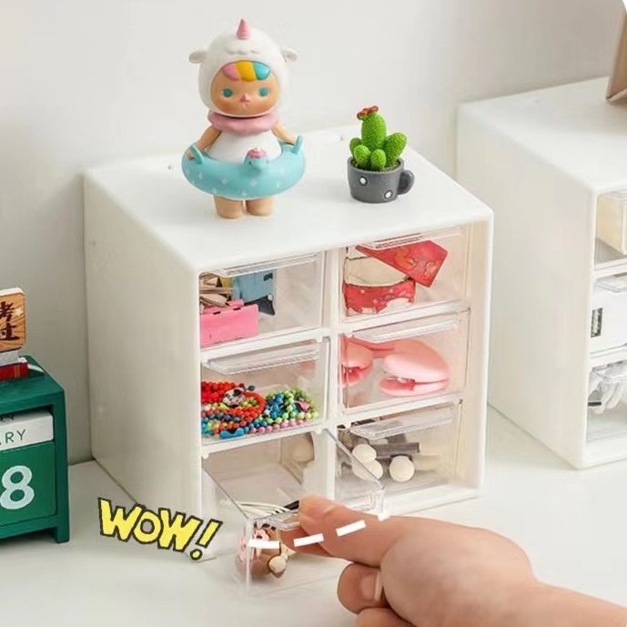 Jiugongge a prueba de polvo cajón caja de almacenamiento de escritorio papelería joyería cosméticos caja de almacenamiento de seis rejilla al por mayor